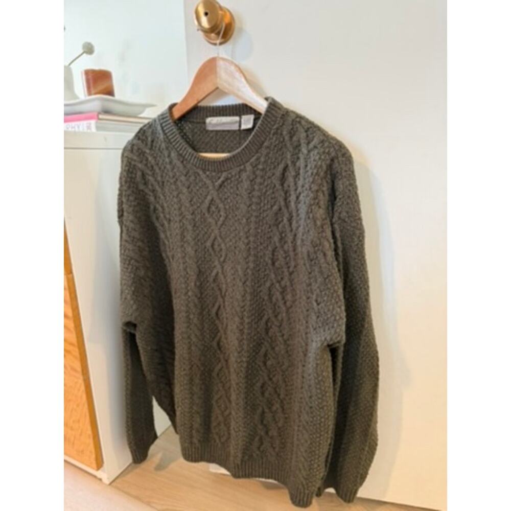 Vintage Fieldmaster Olive Green Cable Knit Sweater Classic Chunky Pullover ✨
